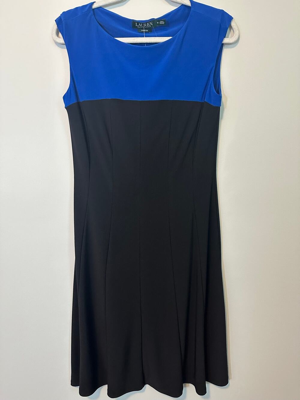 Lauren Ralph Lauren Dress Size 8 NWT Blue Black Colorblock Fit Flare Career